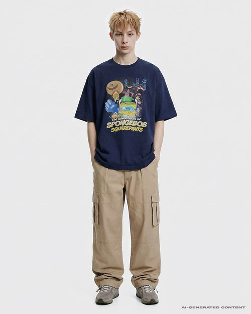 ADLV THE ADVENTURES OF SPONGEBOB SHORT SLEEVE T-SHIRT NAVY