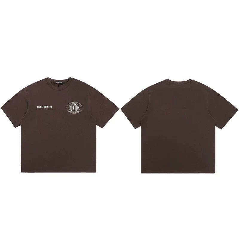 Cole Buxton Brown Circular Badge Minimalist Logo T-Shirt