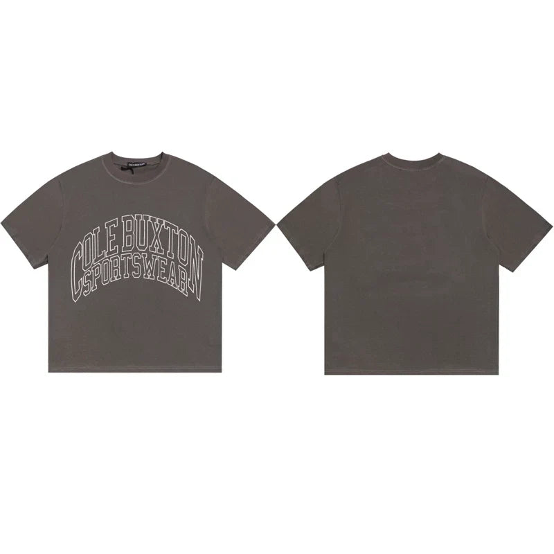 Cole Buxton Charcoal Arched Gothic Varsity Logo T-Shirt