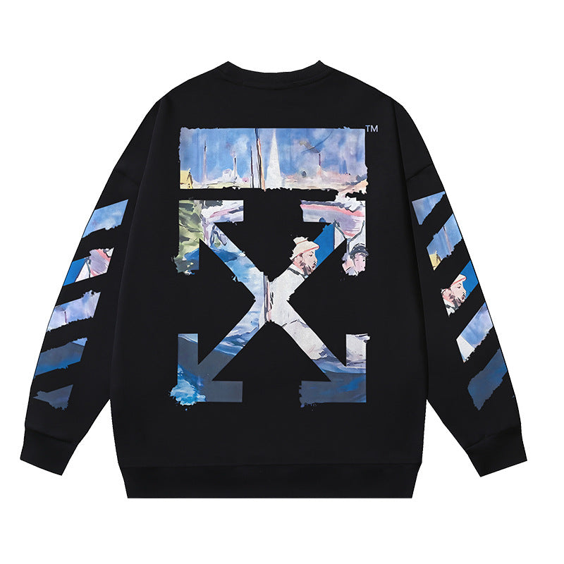 Off-White Black Oil Painting Landscape Arrow Crewneck Sweatshirt