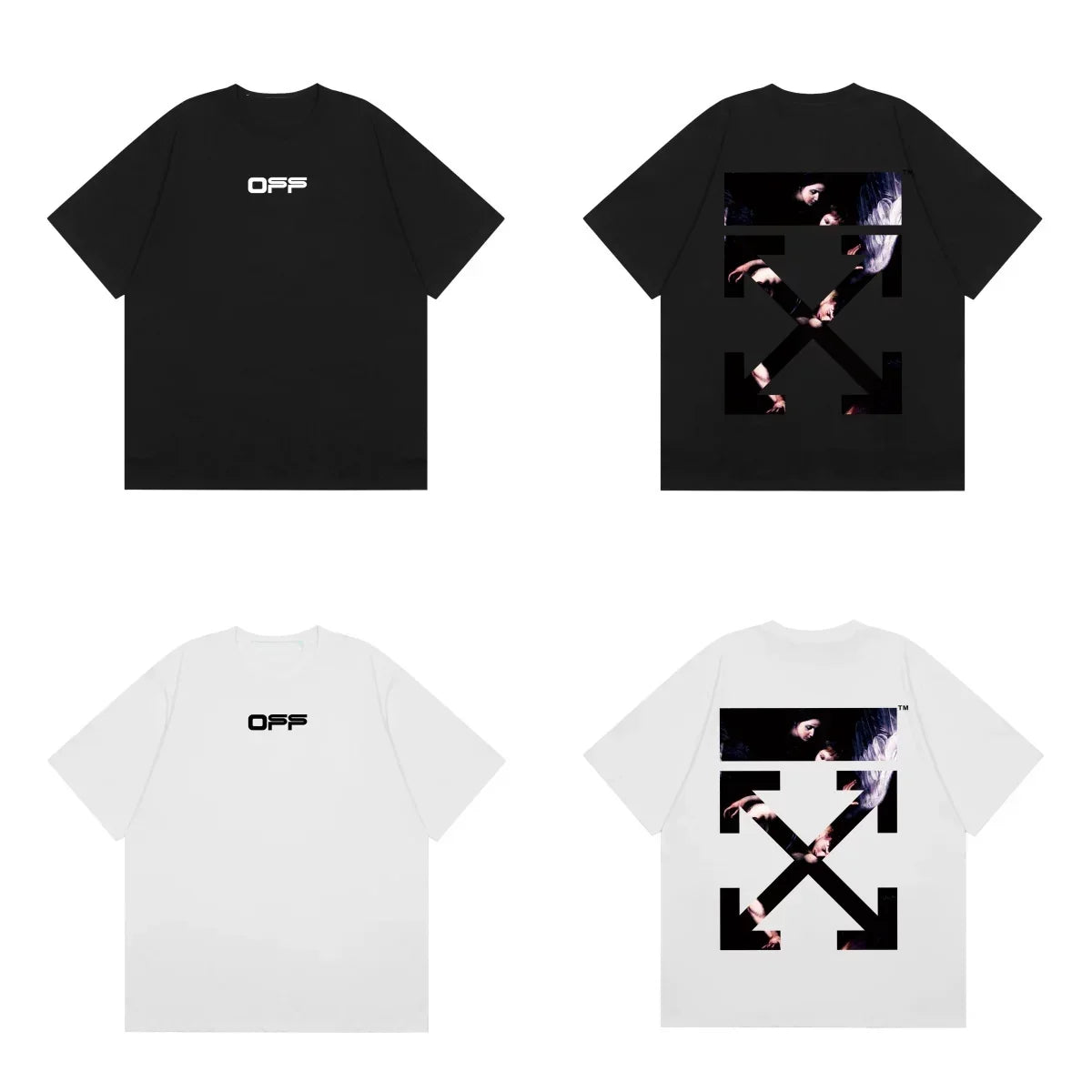 Off-White Black Pink Block Arrow Cross Print Short Sleeve T-Shirt