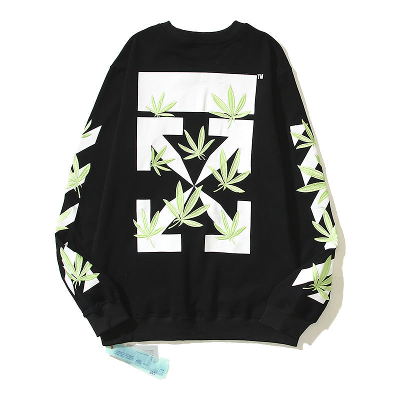 Off-White Black Botanical Leaf Arrow Crewneck Sweatshirt