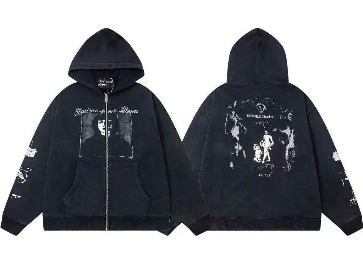 Enfants Riches Déprimés Portrait & Group Art Zip-Up Hoodie - Black