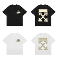 Off-White Beige Warning Tape Arrow Cross Print Short Sleeve T-Shirt