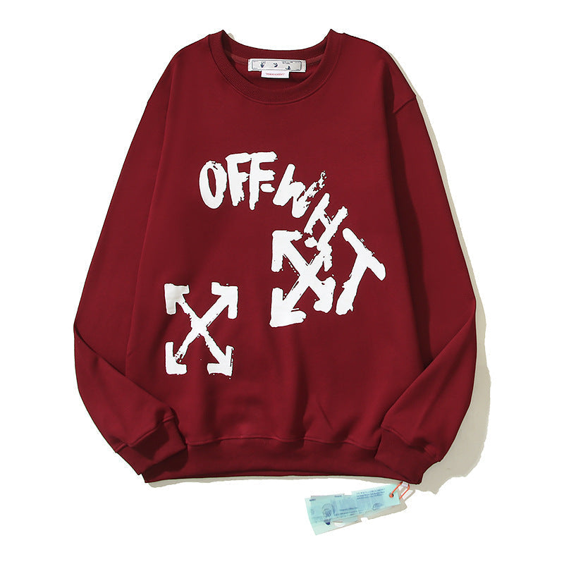 Off-White Burgundy Graffiti Typography Multi-Arrow Crewneck Sweatshirt