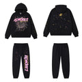 SP5DER Web Graphic Pullover Hoodie and Sweatpants Matching Set - Black / Pink