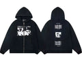Enfants Riches Déprimés Horizontal Art & Grid Back Zip-Up Hoodie - Washed Black