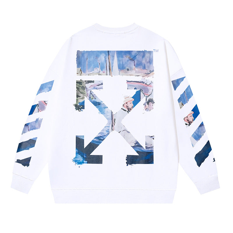 Off-White White Oil Painting Landscape Arrow Crewneck Sweatshirt