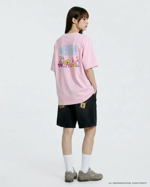 ADLV BUBBLE FONT SPONGEBOB SHORT SLEEVE T-SHIRT LIGHT PINK